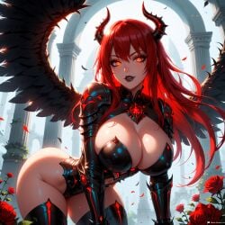 1female 1girls ai_generated ass bangs belly_button big_ass big_breasts black_wings blush blushing_at_viewer boob breasts child_bearing_hips curvy curvy_female curvy_figure dark_aura demon demon_girl demon_horns devil devil_horns dominatrix fallen_angel fantasy female femdom fire_eyes horn horns horny huge huge_ass innie_belly_button light-skinned_female long_hair looking_at_viewer morrigan_(stblfantasy) navel original outdoors pale-skinned_female patreon presenting_breasts princess red_eyes red_hair sadistic sensual sexually_suggestive sexy shiny_skin solo solo_female solo_focus stable_diffusion stblfantasy suggestive thick thick_thighs thighs toned toned_body toned_female very_long_hair voluptuous voluptuous_female warrior