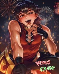 bludwing blush blush drool drooling finger_on_tongue gaming_(genshin_impact) gay genshin_impact male male_only muscular_arms pierced_tongue saliva solo solo_male sweat sweatdrop sweating sweaty tongue tongue_out tongue_piercing