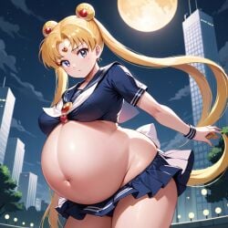 ai_generated hair_buns large_belly pregnant sailor_moon sailor_moon_(anime) sailor_uniform short_skirt