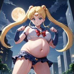 ai_generated blonde_hair hair_buns pregnant sailor_moon sailor_moon_(anime) sailor_uniform short_skirt