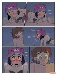 1boy 1girls agoro_(kerzidr) blowjob blowjob_face blush comic comic_page duo earrings fellatio female fiyo_(kerzidr) hat kerzidr male penis straight tagme