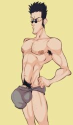 abs bara biceps big_bulge big_penis bulge flaccid hunter_x_hunter leorio_paladiknight male male_nipples male_only manly muscular_male nipples pecs penis penis_outline solo solo_male throatpussy underwear