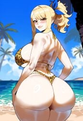 ai_generated animal_print ass ass_focus beach big_ass big_breasts big_butt big_thighs bikini blonde_hair brown_eyes clothing curvy curvy_female curvy_figure dijiai fairy_tail female female_only focus from_front_position front_view hair_ribbon hourglass_figure leopard_print looking_at_viewer looking_back lucy_heartfilia massive_ass massive_butt ocean outdoors palm_tree ponytail round_ass round_butt seductive seductive_look seductive_smile standing thiccwithaq_(ai_style) thick thick_ass thick_butt thick_legs thick_thighs thighs wide_hips