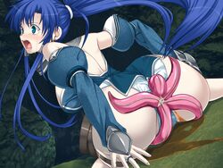 asaga_aoi bare_shoulders blue_eyes blue_hair breasts cape_birattsu crying female game_cg hair large_breasts long_hair open_mouth panties peeing peeing_self ponytail solo spread_legs tears teeth tentacle thief_and_troll tied_hair tongue very_long_hair white_panties