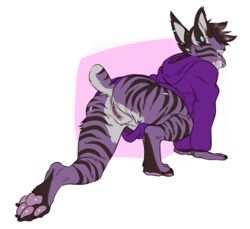 2016 anthro ass bottomless clothed clothing feline female flynx-flink genital_piercing hoodie lynx mammal piercing pussy pussy_piercing smile solo stripes wolfie_bobcat