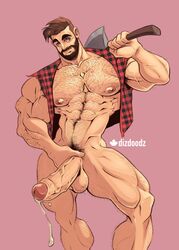 1boy artist_name axe balls ballsack bara beard beefy big_balls big_penis big_testicles blue_eyes body_hair bottomless brown_hair color daddy dangling_testicles dizdoodz erection facial_hair foreskin gay gay_male hairy_male heavy_balls huge_balls huge_penis huge_testicles human intact long_penis low_hanging_balls low_hanging_testicles lumberjack male male_nipples male_only male_pubic_hair manly mostly_nude_male muscles open_shirt partially_retracted_foreskin penis precum precum_drip saggy_balls scrotum solo testicles text thick_penis uncut veiny_penis watermark