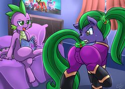 comic mane-iac maneiac my_little_pony smooth_skin spike_(mlp) taming vavacung