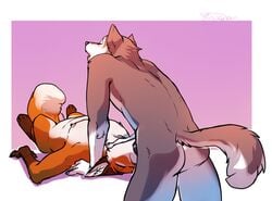 2016 anthro ass canine closed_eyes deep_throat duo erection fellatio fox fur hand_on_neck malamute male mammal nipples nude open_mouth oral oral_penetration penetration penis rokemi sex simple_background throat_swabbing yaoi