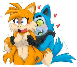 2016 anthro areola big_breasts breasts canine duo eerie_(telemonster) erect_nipples extraspecialzone fan_character female fox grope heart male mammal nipples nude pussy rule_63 sonic_(series) tails tailsko telemonster