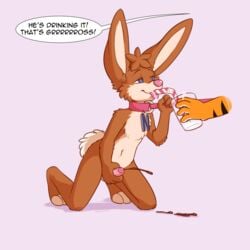 anthro collar cum cum_in_mouth cum_inside cumshot disembodied_hand drinking drinking_cum drinking_straw duo english_text feline frosted_flakes humanoid_penis kneeling lagomorph leash_tug malachyte male male_only mammal mascot masturbation mind_control nesquik nesquik_bunny nestle nude orgasm penile_masturbation penis rabbit smile solo_focus speech_bubble spiral_eyes swallowing text tiger tongue tongue_out tony_the_tiger uncut