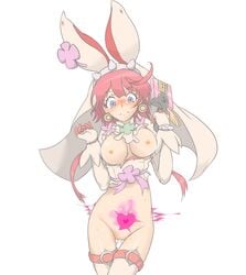 :( ahoge arc_system_works artist_request blush breasts bridal_veil bunny_ears clover elphelt_valentine female four-leaf_clover gloves green_eyes guilty_gear guilty_gear_xrd gun heart heart-shaped_pupils heart_tattoo large_breasts long_sleeves looking_at_viewer nipples nude pink_hair pubic_tattoo pussy_juice ribbon shiny shiny_hair shiny_skin short_hair solo spikes tattoo tears thighhighs torn_clothes veil weapon