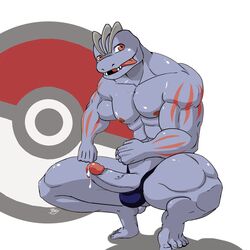 anthro jb_boy looking_at_viewer machoke male male_only muscles nintendo pokemon pokemon_(species) solo yaoi