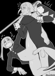 androgynous balls big_dick big_penis crona_(soul_eater) dick feet feminine_male half_naked half_nude hanging_balls maka_albarn naked nude penis sack soul_eater