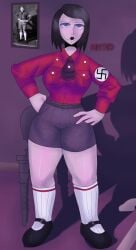 1girls adolf_hitler black_lipstick blue_eyes breasts clothed clothing dark_brown_hair dark_hair female female_focus hips history lips lipstick nazi nazi_armband nazi_imagery not_porn politics rapetard real_person reference_image rule_63 s0d0my_s1n serious serious_face serious_look short_hair shorts socks solo solo_female straight_hair swastika swastika_armband thighs wide_hips