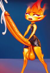 1futa ai ai_generated balls big_balls big_penis bottomless_skirt clothed clothing cum cumming cumshot disney elemental_(pixar) ember_lumen erection erection_under_clothes erection_under_skirt female fire fire_creature fire_elemental fire_girl fire_humanoid flat_chest futa_only futanari hard_cock holding_penis huge_balls huge_cock huge_testicles humanoid humanoid_penis hyper hyper_balls hyper_penis intersex large_penis long_penis mostly_clothed orgasm_face penis penis_under_clothes penis_under_skirt pixar sagging_balls sagging_testicles skirt smooth_balls solo solo_futa thighs veiny_penis