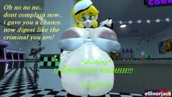 big_belly ellinorjack_(artist) five_nights_at_freddy's huge_belly talking_to_prey the_mimic_(fnaf) vanessa_(fnaf) vore
