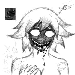 big_breasts creepy dripping_saliva fangs grabbing_own_breast humanized long_tongue looking_at_viewer nude open_mouth plant plant_girl plants_vs_zombies saliva_string short_hair