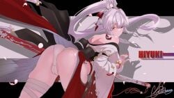 puki_putaro wuthering_waves hiyuki_(wuthering_waves) absurdres commentary_request highres 1girl ass bare_shoulders breasts cameltoe closed_mouth clothing_cutout colored_eyelashes fingernails from_behind hair_intakes hair_ribbon hakama hakama_skirt hip_vent holding holding_sword holding_weapon huge_breasts japanese_clothes jewelry katana kimono long_hair looking_at_viewer mole mole_under_eye nail_polish off_shoulder panties partially_visible_vulva ponytail red_eyes red_hakama red_nails red_ribbon ribbon skindentation skirt solo sword tacet_mark_(wuthering_waves) thick_thighs thighs underwear weapon white_eyelashes white_hair white_kimono white_panties