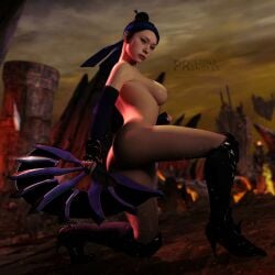 1girls 3d ass big_ass black_hair breasts female kitana mortal_kombat nipples pristinerenders solo