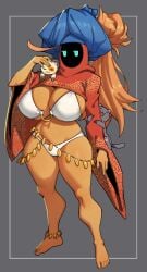 1girls big_breasts bikini blue_eyes breasts child_bearing_hips curvaceous curvaceous_body curvaceous_female curvaceous_figure curvaceous_hips curvaceous_thighs curvy curvy_body curvy_female curvy_figure curvy_hips curvy_milf curvy_thighs enormous_breasts eyes fanart feline female female_focus female_only flowerpigeon73 full_body gold_jewelry hidden_face hijab large_breasts massive_breasts original_character slim_waist solo solo_female solo_focus thin_waist turban white_bikini yellow_body