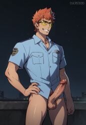 1boy ai_generated gay kangmzze male male_only muscular muscular_male orange_hair penis summertime_render tetsu_totsumura