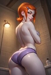 ass_focus bathroom cute gwen_tennyson looking_at_viewer looking_back looking_down topless underwear