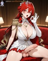 1futa 1futanari 1girl 1girls adult adult_female ai_generated asymmetrical_gloves balls ballsack big_breasts blowjob_gesture boobs breasts bust busty busty_female busty_girl cock dick dickgirl dress earrings elbow_glove fellatio_gesture female foreskin futa futanari girl gloves gradient_hair hair_ornament half-erect himeko_(honkai:_star_rail) honkai:_star_rail honkai_(series) hoyoverse jewelry large_breasts machine_muse mature mature_body mature_female mihoyo penis pussy red_glove red_hair sexy sexy_body sitting sleeveless_dress solo testicles tits trans trans_woman uncensored uneven_gloves vagina watermark white_dress white_glove yellow_eyes