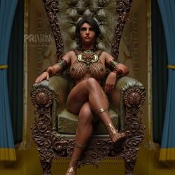 1girls 3d big_breasts black_hair blizzard_entertainment breasts dark-skinned_female dark_skin female nipples overwatch pharah pristinerenders sitting solo