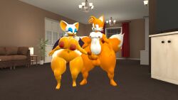 1boy 1girls 3d anthro ass balls bat big_ass big_ass_(male) big_balls big_breasts big_penis bottom_heavy bottom_heavy_femboy breasts canid canine dumptruck_ass erection female femboy femboy_on_female fox grabbing_penis huge_ass huge_cock kane_brent_koopa large_ass looking_at_another male mammal nipples nude rouge_the_bat sonic_(series) tails tails_the_fox thick_thighs thunder_thighs wide_hips