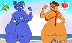 2boys 2d 2girls 2girls2boys ass beach beach_background big_ass blue_ass blue_eyes blue_hair blue_skin blueberry brown_hat embarrassed expression expressionless_sex giant_ass gigantic_ass green_head hair_tied_up hat huge_ass ibispaintx loose_hair morajo mundo_torajo naughty_face orange_hair orange_skin peach_(fruit) pessy plmqaz587354 red_head tagme tagme_(artist) text torajo watermark yellow_eyes zulmi