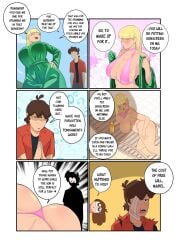 1boy 2girls banjabu beach big_breasts bikini blonde_female blonde_hair blonde_hair_female breasts brown_hair brown_hair_female brown_hair_male coat comic curvaceous curvy curvy_female curvy_figure dat_ass denial dipper_pines english_dialogue english_text female funny gravity_falls green_coat hourglass_figure huge_breasts just_fuck_already mabel_pines male meme pacifica_northwest pink_bikini pink_thong seducing seductive seductive_look seductive_pose seductive_smile spanking speech_bubble sunbathing sunscreen teasing thong