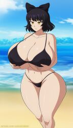 ai_generated bikini blake_belladonna bow huge_breasts massive_breasts novelai rwby
