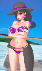 1girls 3d arrancon big_breasts bikini bikini_bottom bikini_top black_hair black_hair_female breasts cleavage game_freak half-dressed half_naked half_naked_female hex_maniac hex_maniac_(pokemon_legends:_z-a) nintendo occult_maniac occult_maniac_(pokemon) occult_maniac_(pokemon_legends:_z-a) occult_maniac_(z-a) pokemon pokemon_legends:_z-a purple_eyes solo_female