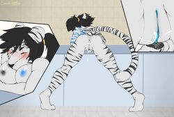 2016 anthro anus ass black_hair closed_eyes feline female hair mammal nude presenting presenting_hindquarters pussy pussy_juice scar solo spazzyhusky stripes tiger