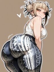 ai_generated bare_thighs big_ass big_breasts big_butt blonde_hair boku_no_hero_academia fat_ass forbidden_pants gigantic_ass hairbow himiko_toga huge_breasts huge_thighs large_breasts light-skinned_female light_skin looking_at_viewer low-angle_view massive_ass my_hero_academia oatmealdood shounen_jump smiling solo_female squatting sweat sweatdrop tank_top thick_body thick_female thick_thighs thighs twintails voluptuous voluptuous_female yellow_eyes