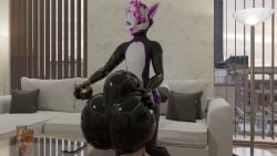 3d_(artwork) absurd_res ahe_gao anthro apartment balls big_balls big_penis black_jaw blender_(artwork) canid canine clothed clothing digital_media_(artwork) fara_rex fox genitals gloves handwear hi_res huge_balls huge_cock hyper hyper_balls hyper_genitalia hyper_penis latex latex_clothing latex_legwear legwear looking_pleasured male mammal night_howlr penis potion solo solo_focus tail tight_clothing