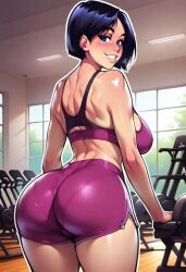 ai_generated curvy curvy_figure female gym leggings looking_at_viewer looking_back mature mature_female milf mommy mother needmymommy older_female smile