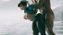 1boy 1girls 3d animated ass big_ass big_breasts blizzard_entertainment bouncing_ass bouncing_breasts breasts chun-li female juno_(overwatch) male male/female overwatch overwatch_2 sound tagme video