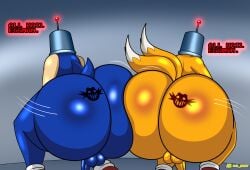 al_gx anthro armor ass ass_focus ass_to_ass balls big_ass big_butt blue_body blue_fur brainwashing bucket bucket_on_head butt_focus butt_tattoo canid canine chum_bucket_bucket_helmet clothed clothing container dialogue dr._eggman duo eulipotyphlan femboy fox fur genitals hat headgear headwear hedgehog helmet hi_res huge_ass huge_butt hyper_ass hypnosis hypnotic_clothing hypnotic_helmet large_ass male male/male male_only mammal markings mind_control penis property rear_view sega small_penis sonic_(series) sonic_the_hedgehog sonic_the_hedgehog_(series) spongebob_reference tail tail_markings tails tails_the_fox tattoo tech_control text thick_thighs twerking wide_hips yellow_body yellow_fur