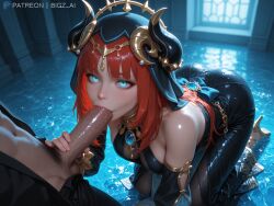 1boy 1girls :>= absurd_res absurdres ai_generated alternate_costume ass big_breasts big_penis bigz_ai blowjob blue_eyes breasts clothed clothed_sex clothing dark-skinned_male dark_skin duo erect_penis erection female female_focus genshin_impact glowing_eyes highres hoyoverse huge_cock jewelry kneeling kneeling_oral_position large_penis light-skinned_female light_skin long_penis looking_at_viewer male medium_breasts mihoyo nilou_(genshin_impact) oral oral_penetration oral_sex penis penis_awe penis_in_mouth red_hair sex small_breasts smile straight sucking sucking_penis temple unzipped