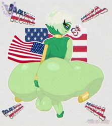1boy 4th_of_july absurd_res american_flag ass blue_eyes colored_sclera colored_skin femboy from_behind game_freak generation_4_pokemon green_skin hi_res huge_ass independence_day jewelry looking_at_viewer looking_back male_focus nintendo penis plant_girl plant_humanoid pokemon pokemon_(species) rogue_(artist) roserade self_upload short_hair sole_male solo solo_male testicles white_hair