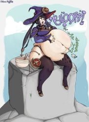 belly_overhang big_belly big_breasts breasts breasts_bigger_than_head burp burp_fetish burping fat fat_female fat_fetish fat_girl fatty female funlitogc gassychan_(artist) genshin_impact holding_belly huge_belly mona_(genshin_impact) morbidly_obese obese obese_female overweight overweight_female sitting witch witch_costume witch_hat