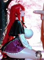 1girls ahoge ai_generated ai_video alberist blue_eyes bouncing bouncing_breasts capelet cherry_blossoms deepthroat falling_petals fellatio from_below from_side high_heels high_school_dxd huge_breasts large_breasts large_penis long_hair long_sleeves oral outdoor_sex outdoors red_hair rias_gremory skirt tagme thick_lips underbust uniform video