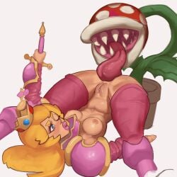 anus armor armored_female ass clothing eating_ass eating_out female female_focus licking mario_(series) mario_kart muscular muscular_female piranha_plant plant princess_peach rimming x_spring