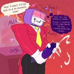 biting_lip cl0ckability cum cumshot deltarune deltarune_chapter_3 digital_media_(artwork) fangs fantasizing jerking_off male male_only masturbation pining sequence sweating tenna_(deltarune) tv_head