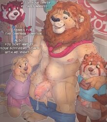 2025 ailurid anthro anthro_on_anthro areola baileyx ball_size_difference balls belly biceps big_balls big_dom_small_sub big_muscles big_penis bodily_fluids bottomwear bottomwear_down claws clothed clothed/nude clothing cum cum_on_face cum_on_penis cum_on_tongue dialogue disney dominant english_text erection eyebrows eyewear felid foreskin fur genital_fluids genitals glans glasses group group_sex hair hi_res holding_object humanoid_genitalia humanoid_penis infidelity inside kneeling leodore_lionheart lion male male/male mammal mane money musclegut muscles muscular muscular_anthro muscular_male navel necktie nipples nude open_mouth open_smile pantherine pants pants_down partially_clothed pecs penis penis_size_difference red_panda saliva saliva_on_penis sex size_difference smile standing suit sweat text threesome tongue tuft uncircumcised unretracted_foreskin wallet zootopia