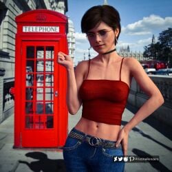 1girls 3d actress british british_female brown_hair celebrity choker emma_watson erect_nipples female glasses hand_on_hip jean_shorts jeans nipple_bulge outdoors pristinerenders public real_person short_hair shorts solo tank_top