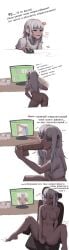 ass back_view brat bratty computer dildo dildo_in_pussy dildo_lick dildo_licking female female_only fingering gawr_gura hair_ornament hololive hololive_english hololive_myth hololive_russian looking_at_own_porn looking_at_porn lotion masturbation meta monitor partially_clothed pussy rule_34_(booru) russian_text solo solo_female streaked_hair tissue tissue_box translated translation_request tsundere virtual_youtuber white_background white_hair white_shirt wjs07