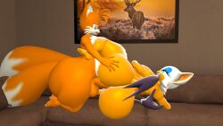 1boy 1girls 3d anthro ass balls bat big_ass big_ass_(male) big_breasts bottom_heavy bottom_heavy_femboy breasts busty canid canine dumptruck_ass female fox hand_on_butt huge_ass huge_breasts kane_brent_koopa large_ass male male/female mammal nude penis rouge_the_bat sex sex_on_couch sonic_(series) tails tails_the_fox thick_thighs thunder_thighs wide_hips