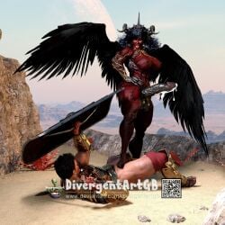 1boy 1futa 3d balls big_breasts black_hair breasts cum cum_drip defeated defeated_hero demon divergentartgb erection female futadom futanari harpy horns huge_breasts huge_cock intersex male malesub monster_girl muscular muscular_futa nipples penis penis_out red_eyes red_skin stepped_on succubus veiny_penis wings